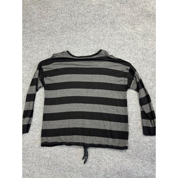 Kensie Sweater Women's Black Gray Stripe Long Sleeve Pocket Drawstring Waist - Picture 1 of 8